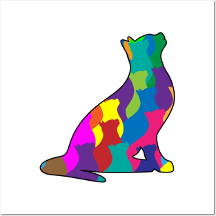 Colorful Cat Collage Silhouette Posters and Art